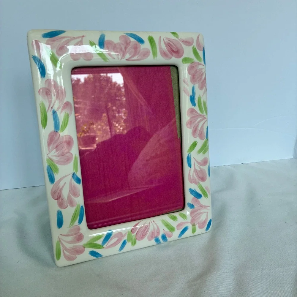 Hallmark Ceramic Picture Frame Floral Hand Painted Cottage Shabby Chic Nursery